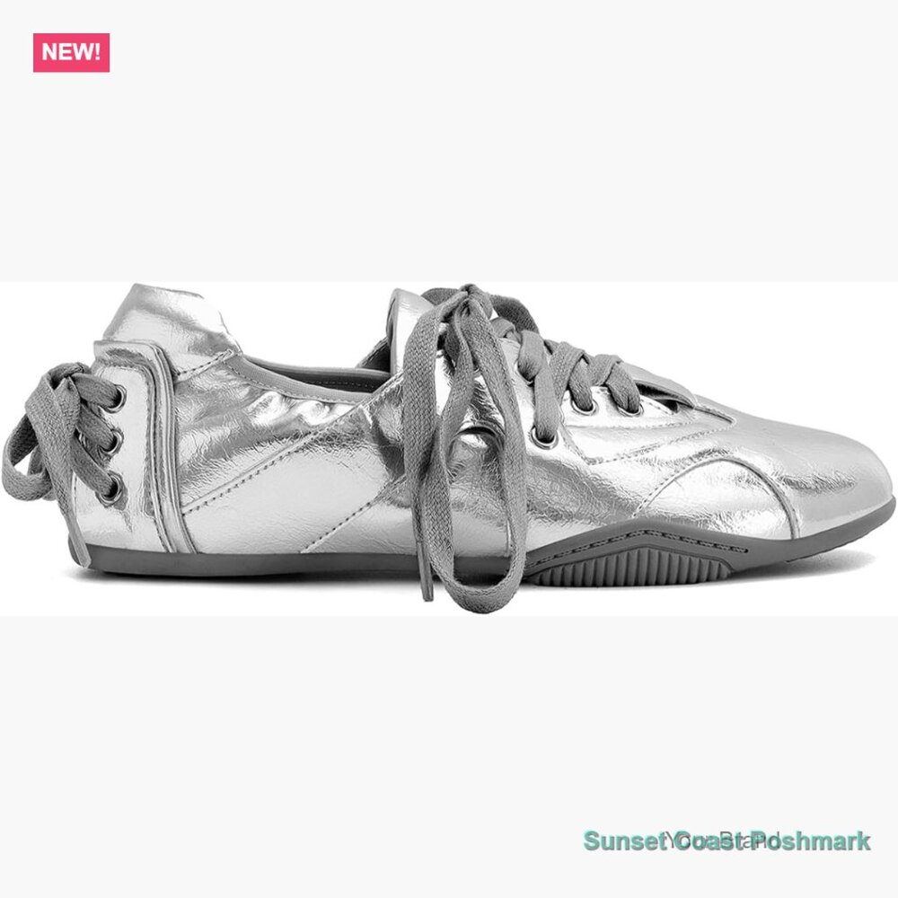 Lace-Up Ballet Sneakers Faux Leather Canvas Comfortable Walking Shoes